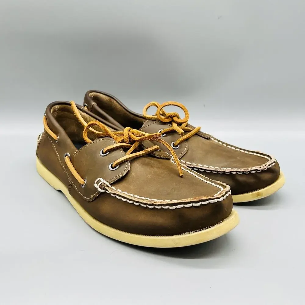 J Crew Shoes Mens 10 Brown Leather Boat Deck Moc Toe Casual Comfort Nautical